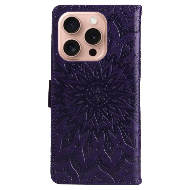 For iPhone 16 Pro Embossed Sunflower Pattern Flip Leather Phone Case