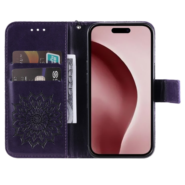For iPhone 16 Pro Embossed Sunflower Pattern Flip Leather Phone Case