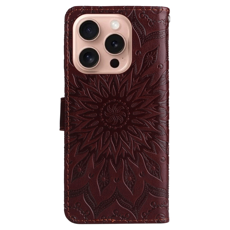 For iPhone 16 Pro Embossed Sunflower Pattern Flip Leather Phone Case
