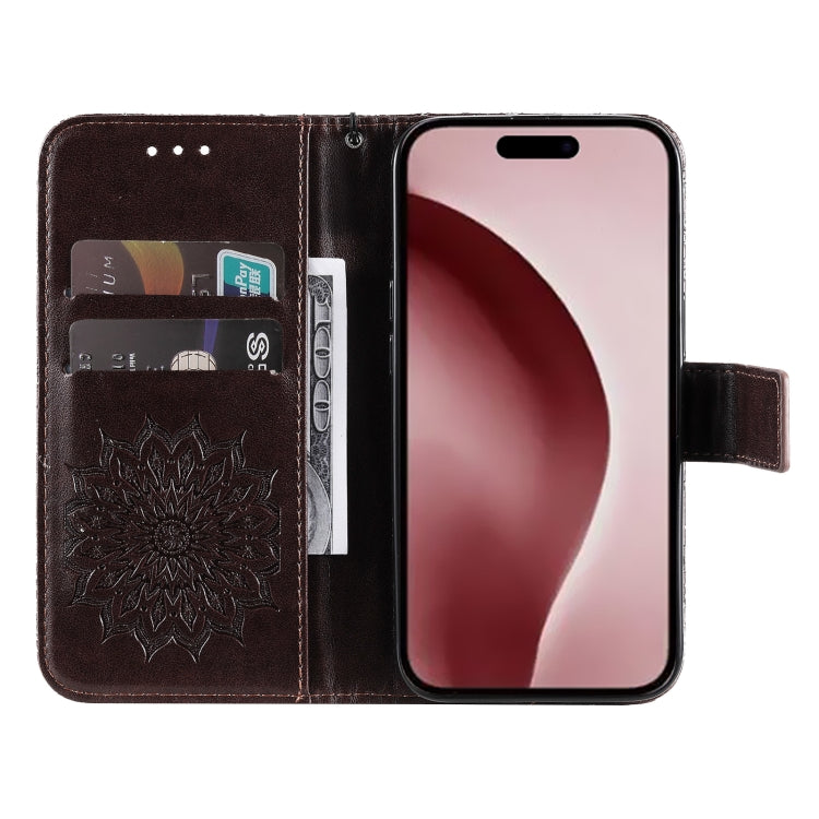 For iPhone 16 Pro Embossed Sunflower Pattern Flip Leather Phone Case