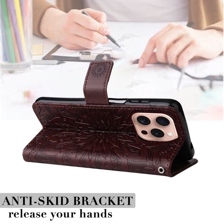 For iPhone 16 Pro Embossed Sunflower Pattern Flip Leather Phone Case