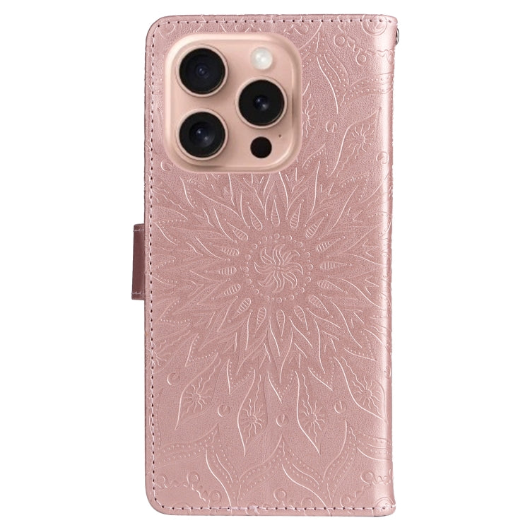 For iPhone 16 Pro Embossed Sunflower Pattern Flip Leather Phone Case