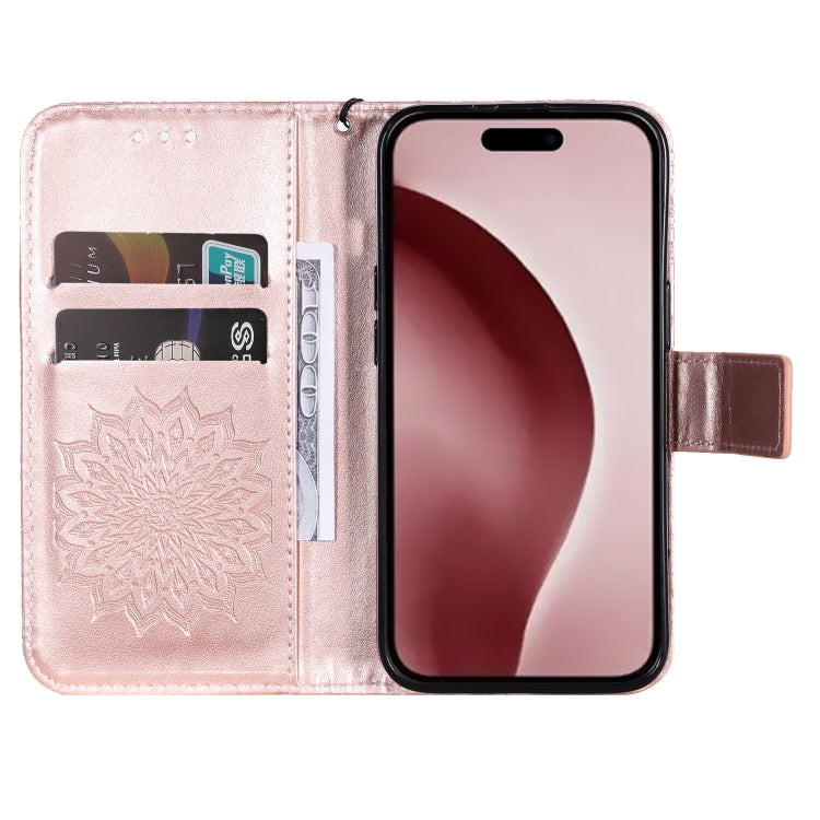 For iPhone 16 Pro Embossed Sunflower Pattern Flip Leather Phone Case