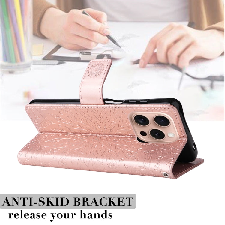 For iPhone 16 Pro Embossed Sunflower Pattern Flip Leather Phone Case