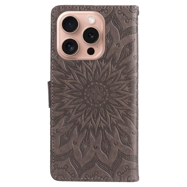 For iPhone 16 Pro Embossed Sunflower Pattern Flip Leather Phone Case