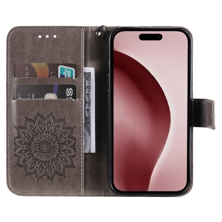For iPhone 16 Pro Embossed Sunflower Pattern Flip Leather Phone Case