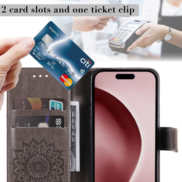 For iPhone 16 Pro Embossed Sunflower Pattern Flip Leather Phone Case