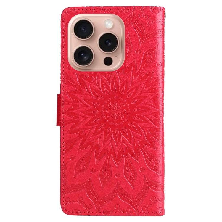 For iPhone 16 Pro Embossed Sunflower Pattern Flip Leather Phone Case