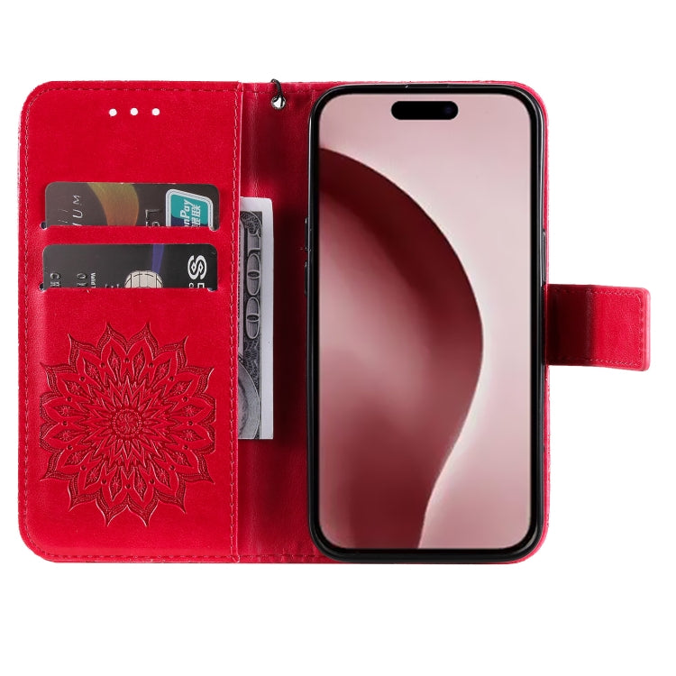 For iPhone 16 Pro Embossed Sunflower Pattern Flip Leather Phone Case