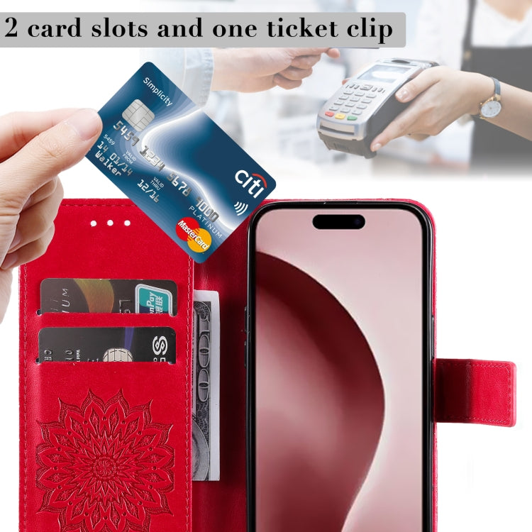 For iPhone 16 Pro Embossed Sunflower Pattern Flip Leather Phone Case