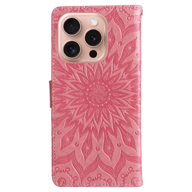 For iPhone 16 Pro Embossed Sunflower Pattern Flip Leather Phone Case