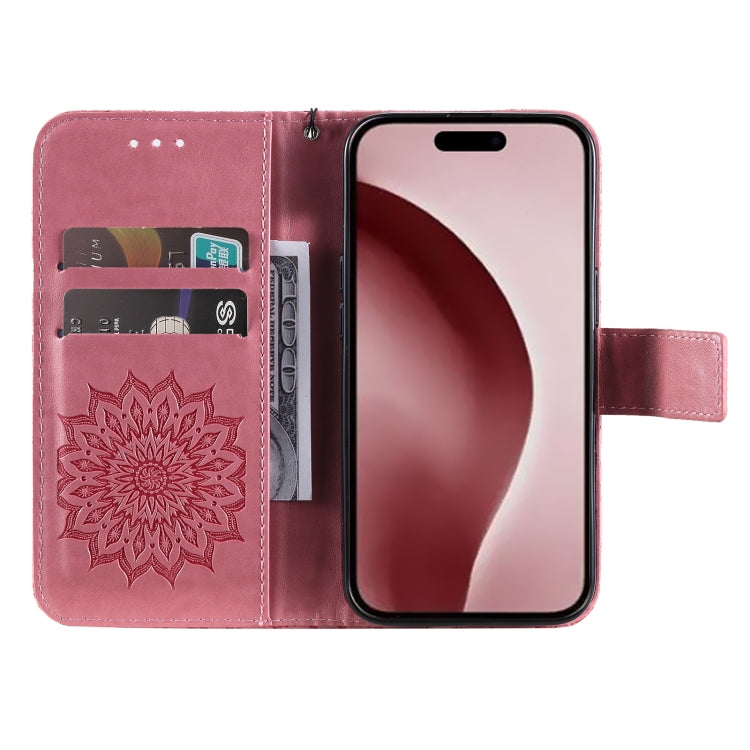 For iPhone 16 Pro Embossed Sunflower Pattern Flip Leather Phone Case