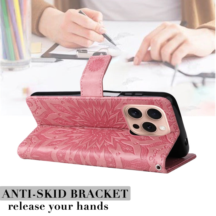 For iPhone 16 Pro Embossed Sunflower Pattern Flip Leather Phone Case