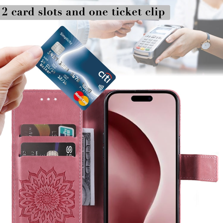 For iPhone 16 Pro Embossed Sunflower Pattern Flip Leather Phone Case