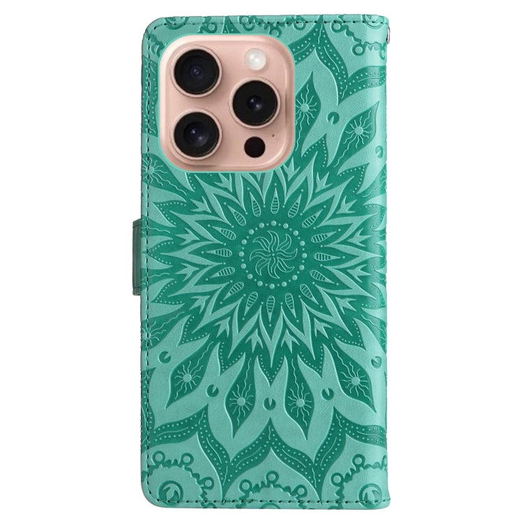 For iPhone 16 Pro Embossed Sunflower Pattern Flip Leather Phone Case