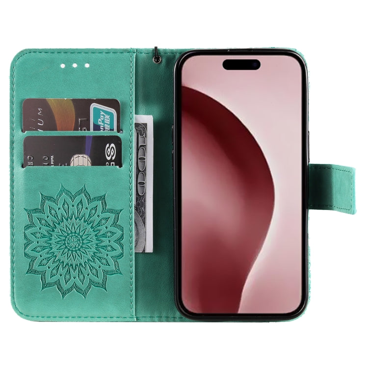 For iPhone 16 Pro Embossed Sunflower Pattern Flip Leather Phone Case