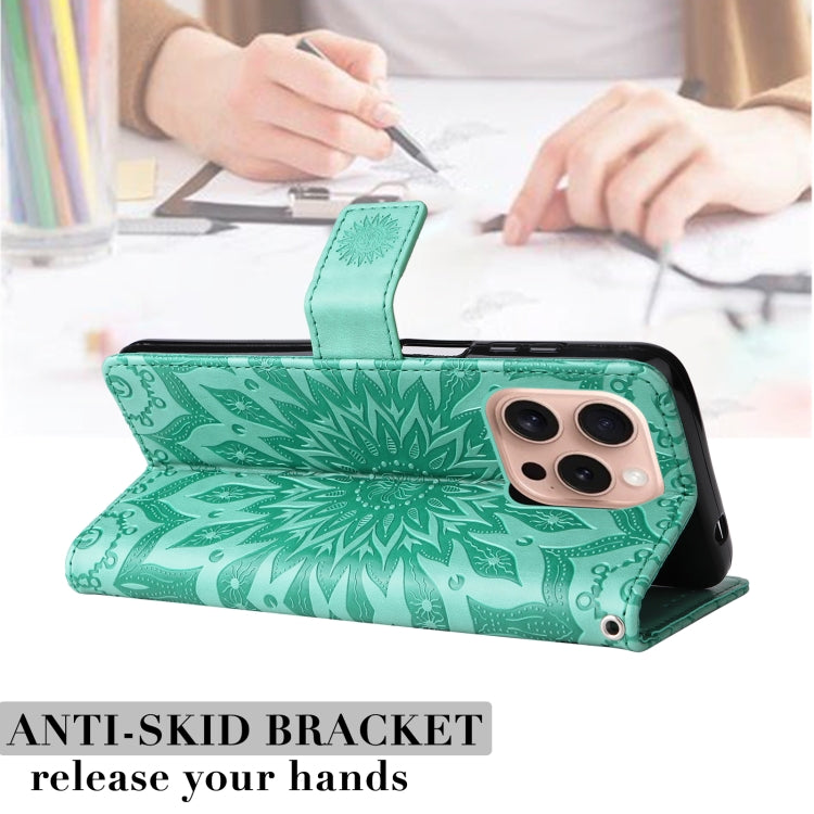 For iPhone 16 Pro Embossed Sunflower Pattern Flip Leather Phone Case