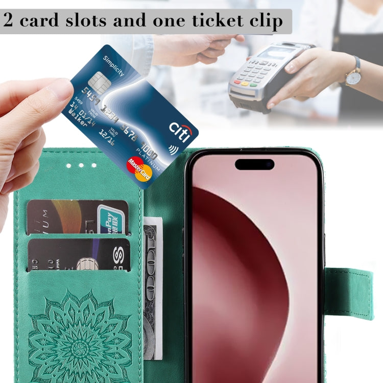 For iPhone 16 Pro Embossed Sunflower Pattern Flip Leather Phone Case