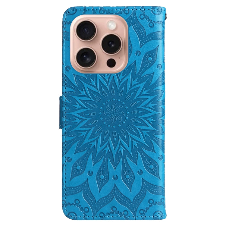 For iPhone 16 Pro Embossed Sunflower Pattern Flip Leather Phone Case