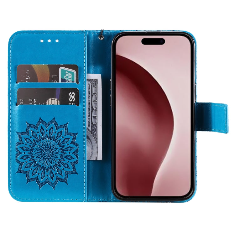 For iPhone 16 Pro Embossed Sunflower Pattern Flip Leather Phone Case
