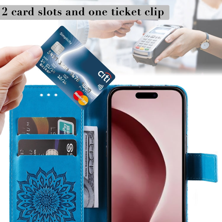 For iPhone 16 Pro Embossed Sunflower Pattern Flip Leather Phone Case