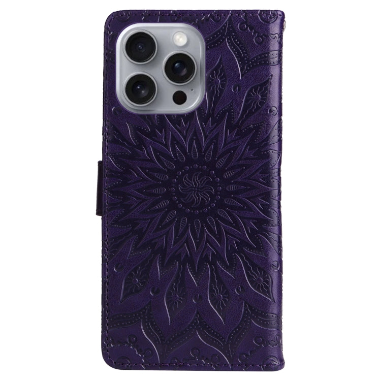 For iPhone 16 Pro Max Embossed Sunflower Pattern Flip Leather Phone Case