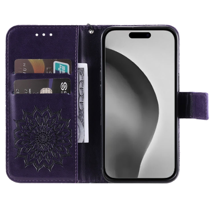 For iPhone 16 Pro Max Embossed Sunflower Pattern Flip Leather Phone Case