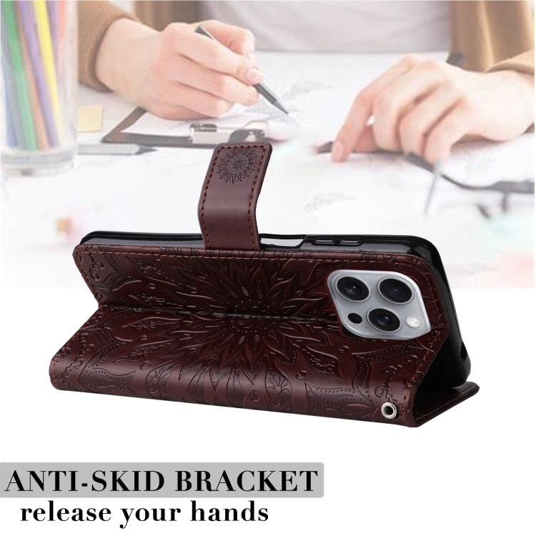 For iPhone 16 Pro Max Embossed Sunflower Pattern Flip Leather Phone Case