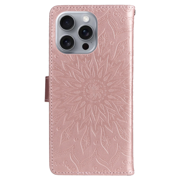 For iPhone 16 Pro Max Embossed Sunflower Pattern Flip Leather Phone Case