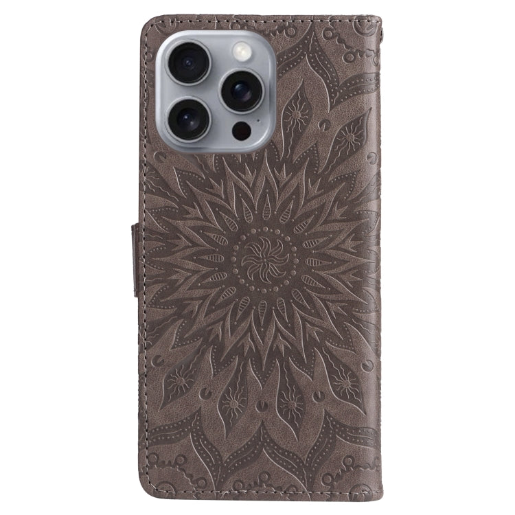 For iPhone 16 Pro Max Embossed Sunflower Pattern Flip Leather Phone Case