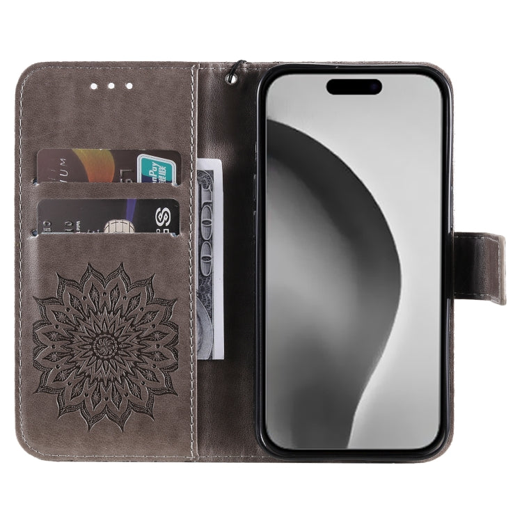 For iPhone 16 Pro Max Embossed Sunflower Pattern Flip Leather Phone Case