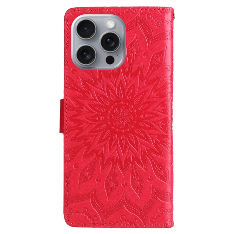 For iPhone 16 Pro Max Embossed Sunflower Pattern Flip Leather Phone Case