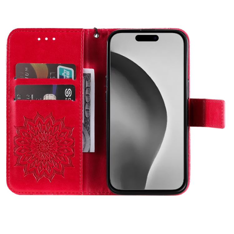 For iPhone 16 Pro Max Embossed Sunflower Pattern Flip Leather Phone Case