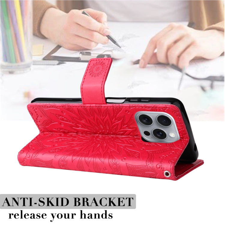 For iPhone 16 Pro Max Embossed Sunflower Pattern Flip Leather Phone Case