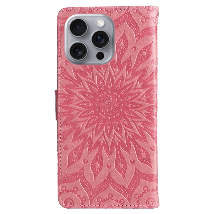 For iPhone 16 Pro Max Embossed Sunflower Pattern Flip Leather Phone Case