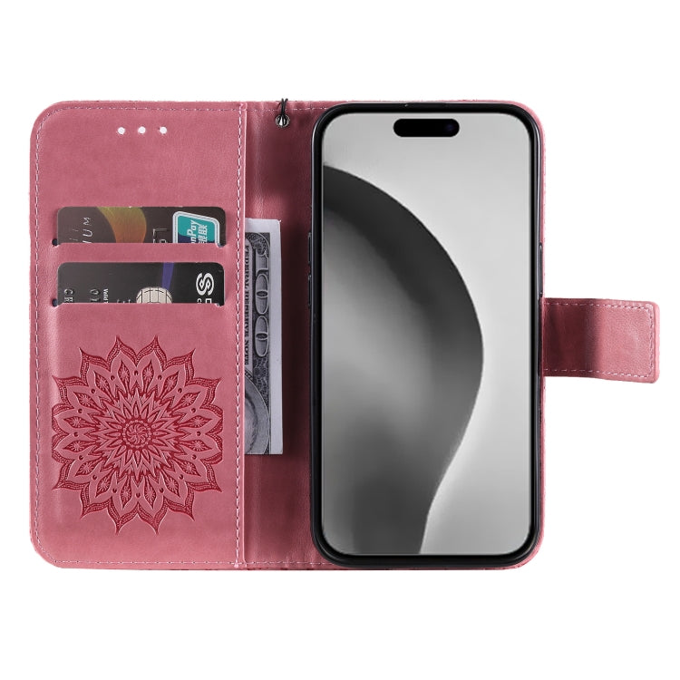 For iPhone 16 Pro Max Embossed Sunflower Pattern Flip Leather Phone Case
