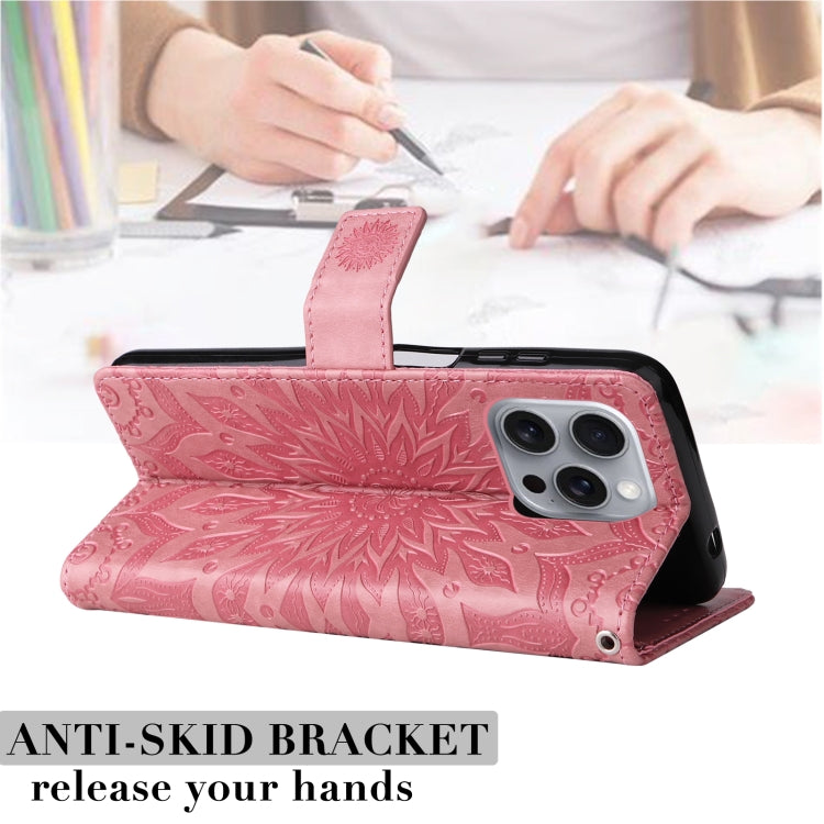 For iPhone 16 Pro Max Embossed Sunflower Pattern Flip Leather Phone Case