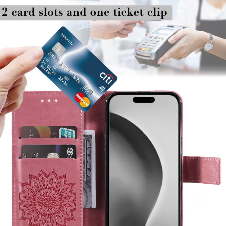 For iPhone 16 Pro Max Embossed Sunflower Pattern Flip Leather Phone Case