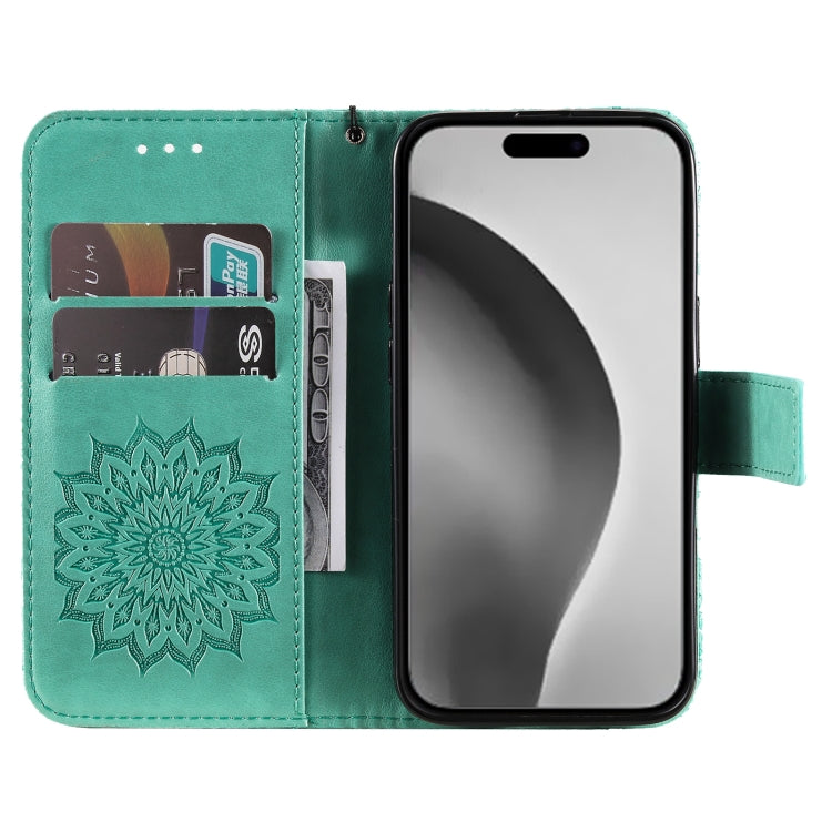 For iPhone 16 Pro Max Embossed Sunflower Pattern Flip Leather Phone Case