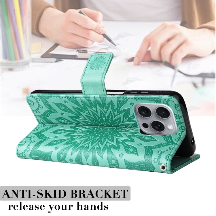 For iPhone 16 Pro Max Embossed Sunflower Pattern Flip Leather Phone Case