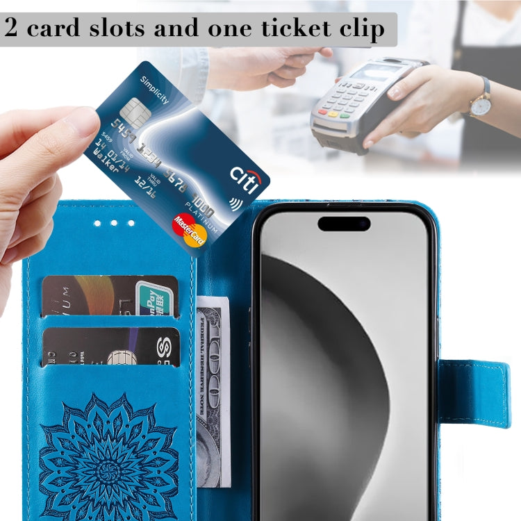 For iPhone 16 Pro Max Embossed Sunflower Pattern Flip Leather Phone Case