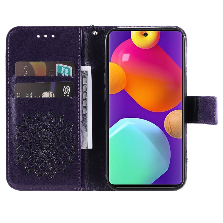 For Samsung Galaxy M62 / F62 Embossed Sunflower Pattern Flip Leather Phone Case