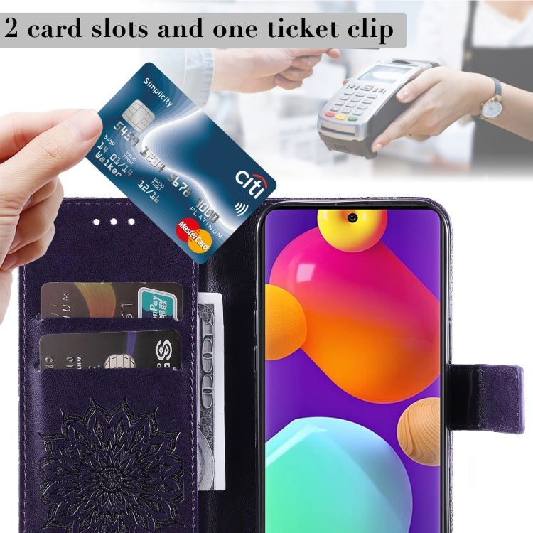 For Samsung Galaxy M62 / F62 Embossed Sunflower Pattern Flip Leather Phone Case
