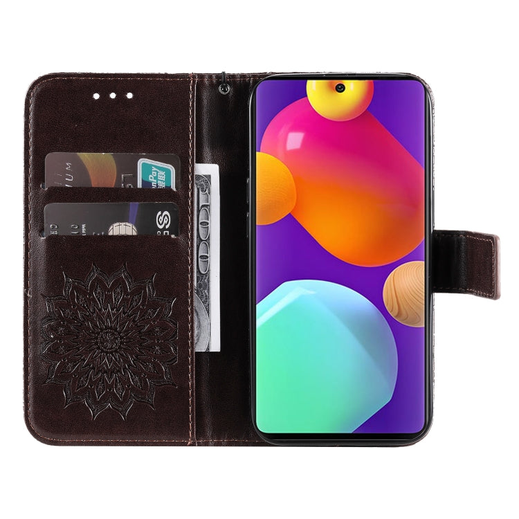 For Samsung Galaxy M62 / F62 Embossed Sunflower Pattern Flip Leather Phone Case