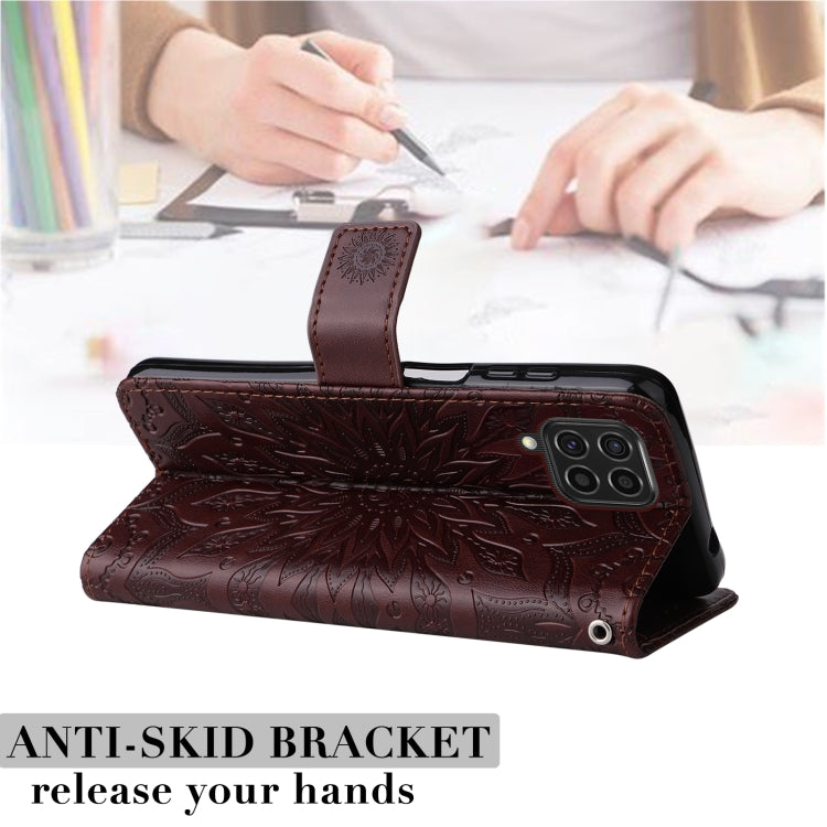 For Samsung Galaxy M62 / F62 Embossed Sunflower Pattern Flip Leather Phone Case