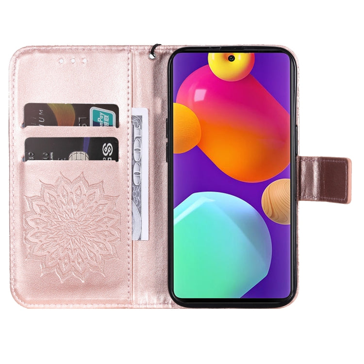 For Samsung Galaxy M62 / F62 Embossed Sunflower Pattern Flip Leather Phone Case