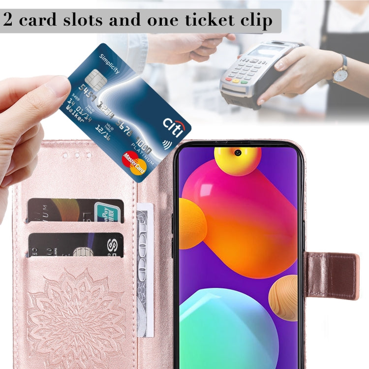 For Samsung Galaxy M62 / F62 Embossed Sunflower Pattern Flip Leather Phone Case