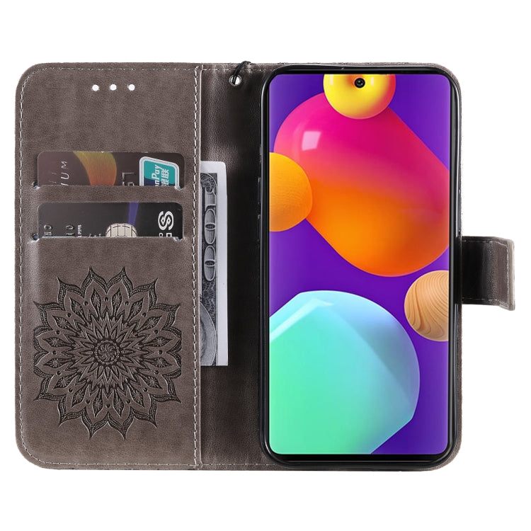 For Samsung Galaxy M62 / F62 Embossed Sunflower Pattern Flip Leather Phone Case