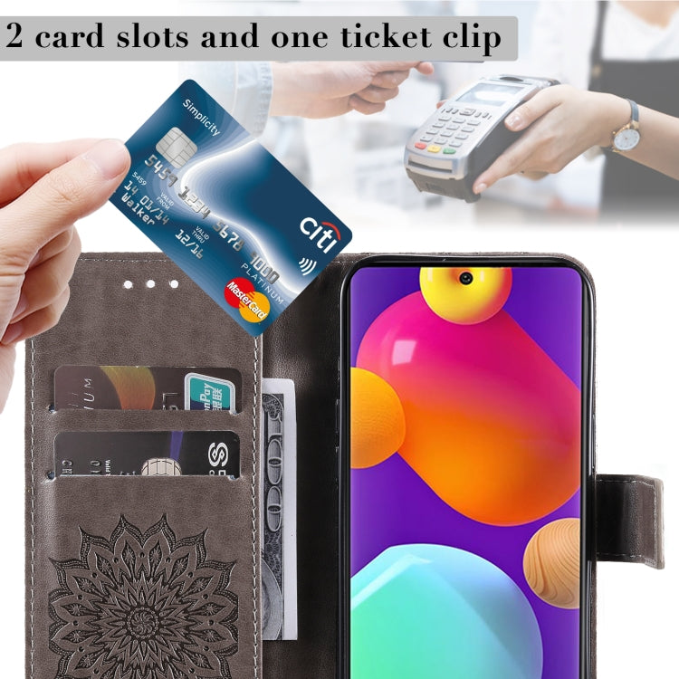 For Samsung Galaxy M62 / F62 Embossed Sunflower Pattern Flip Leather Phone Case