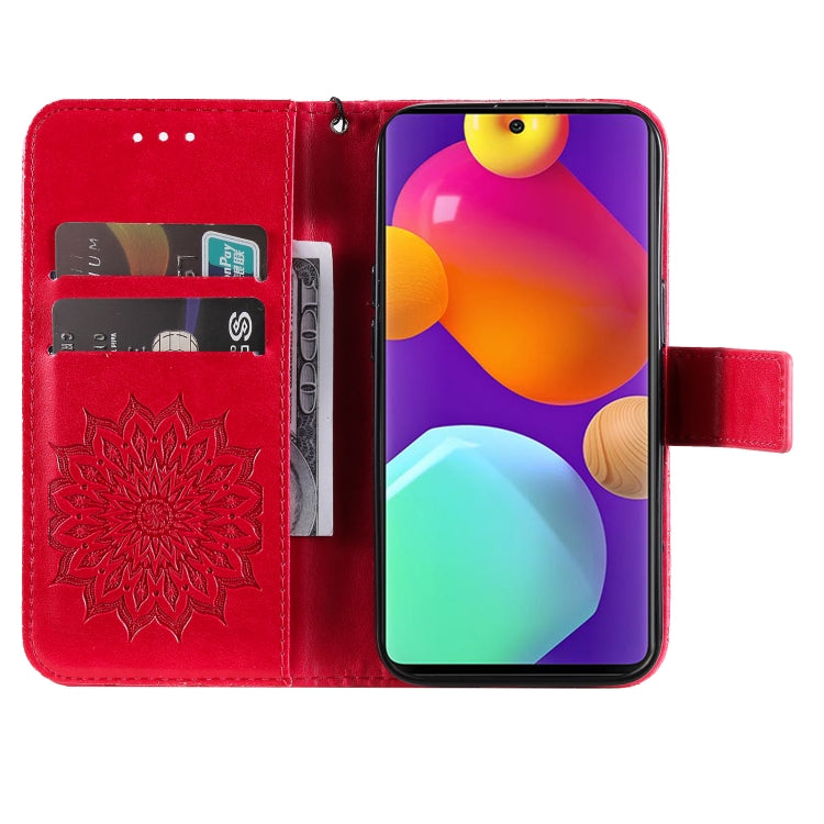 For Samsung Galaxy M62 / F62 Embossed Sunflower Pattern Flip Leather Phone Case